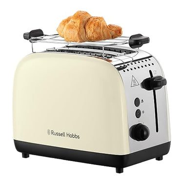 Russell Hobbs 2-slice Toaster Colours Plus Stainless Steel Cream (extra-wide toasting slots, including bun warmer, 6 browning levels + defrost function, Lift & Look function, 1600W) 26551-56 on sale